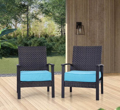 MF Studio Set of 2 Outdoor Patio Rattan Wicker Conversation Set Loveseat Sofa with Aqua Cushions