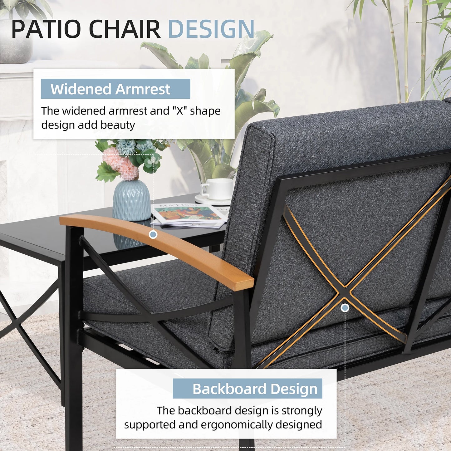 Walsunny Metal Outdoor Patio Furniture Sectional Set 2 Piece, Modern Outdoor Metal Loveseat Sofa Conversation Furniture Set