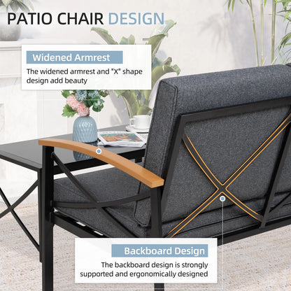 Walsunny Metal Outdoor Patio Furniture Sectional Set 2 Piece, Modern Outdoor Metal Loveseat Sofa Conversation Furniture Set