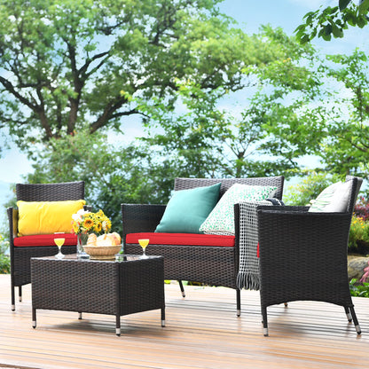 Gymax 4PCS Patio Rattan Outdoor Furniture Set w/Cushioned Chair Loveseat Table