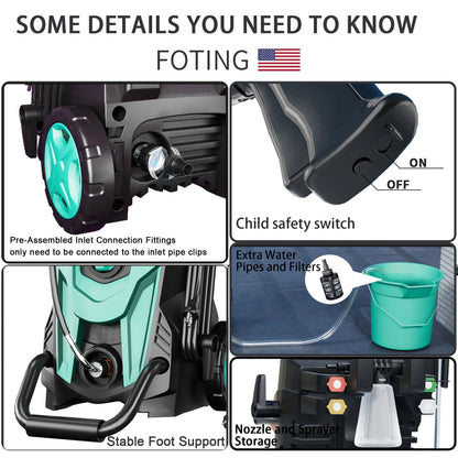 2024 Upgraded Electric Pressure Washer 4300 PSI 2.8 GPM Power Washer with Extra Hose, 23ft Hose 35ft Power Cord, 4 Nozzle and Detergent Tank for Cars, Fences, Patio