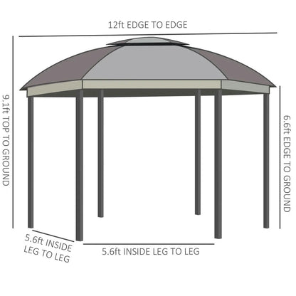 Aimee Lii 12' x 12' Round Outdoor Canopy Tent, Patio Dome Canopy Tent Canopy Shelter with Double Roof, Curtains, Zippered Doors, Strong Steel Frame, Shade Canopy, Outdoor Canopy, Brown
