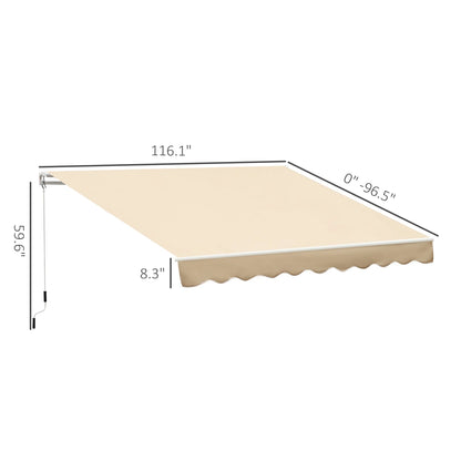 DUOSONG Outsunny 10' X 8' Retractable Awning, Patio Awnings, Sunshade Shelter W/Manual Crank Handle, Uv & Water-Resistant Fabric And Aluminum Frame For Deck, Balcony, Yard, Beige Beige Aluminum