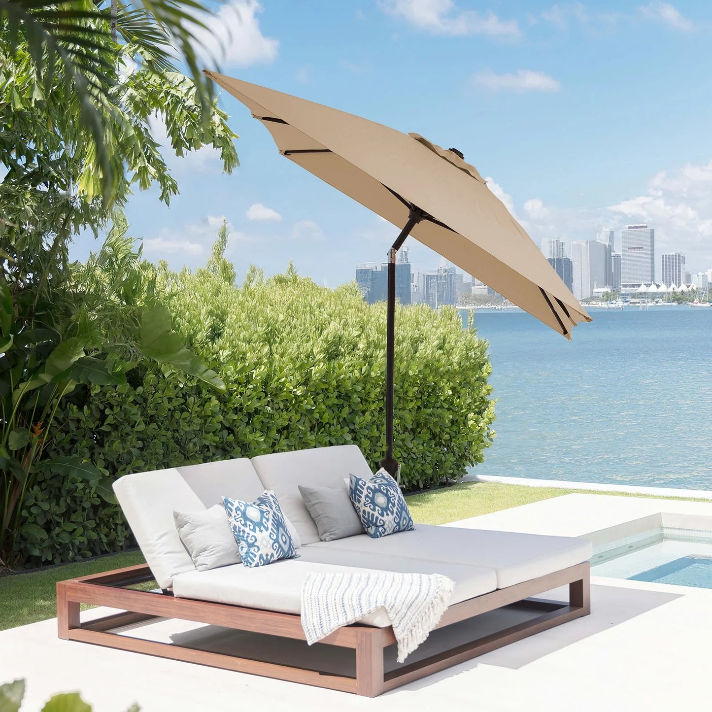 JEAREY 6.5*10ft Rectangular Patio Market Umbrella with Crank & Tilt, UV & Water-Resistant Canopy Navy Blue