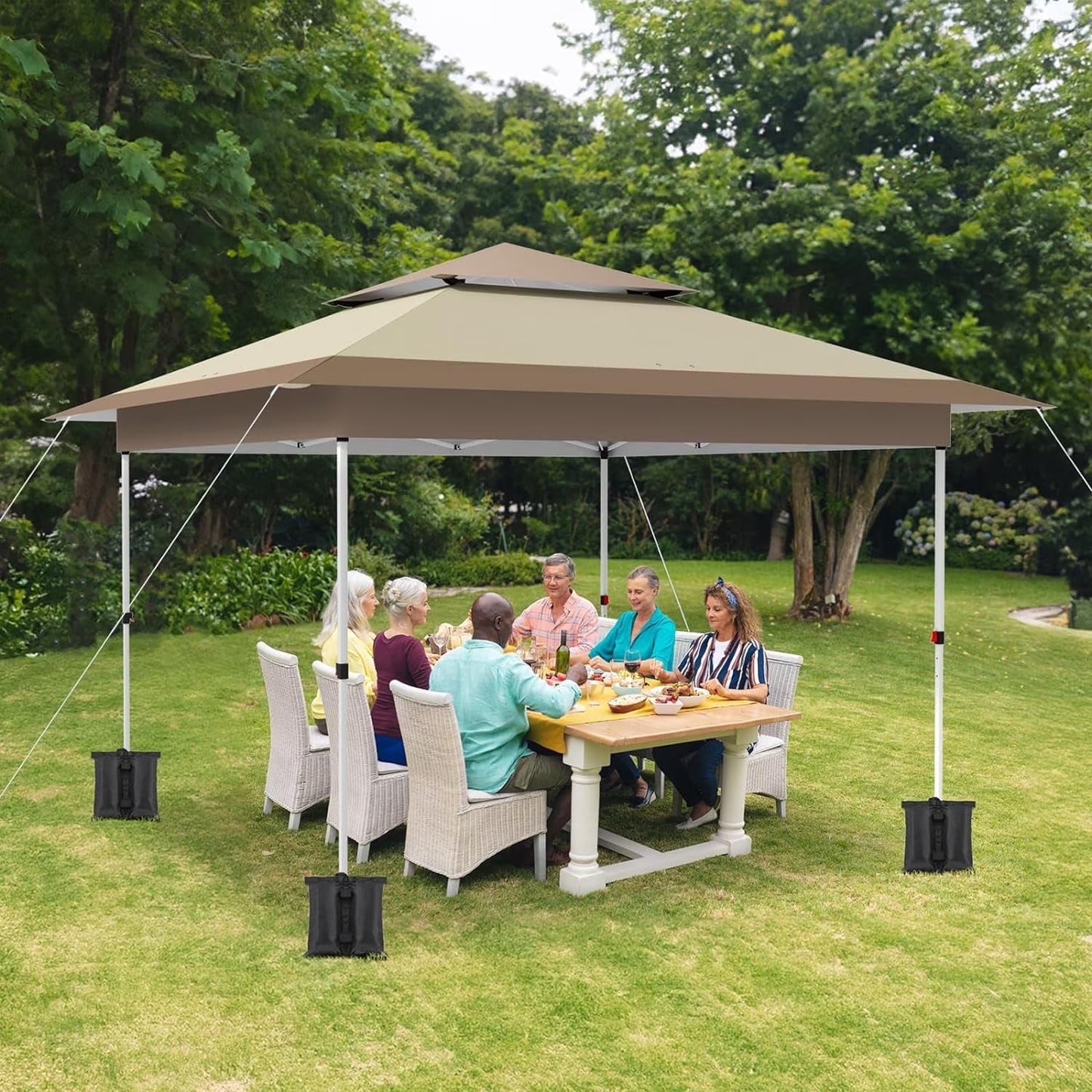 Arlopu White 12' x 12' Ez Pop Up Canopy Tent Portable Instant Folding Shelter Outdoor Camping Canopy Patio Party Gazebo