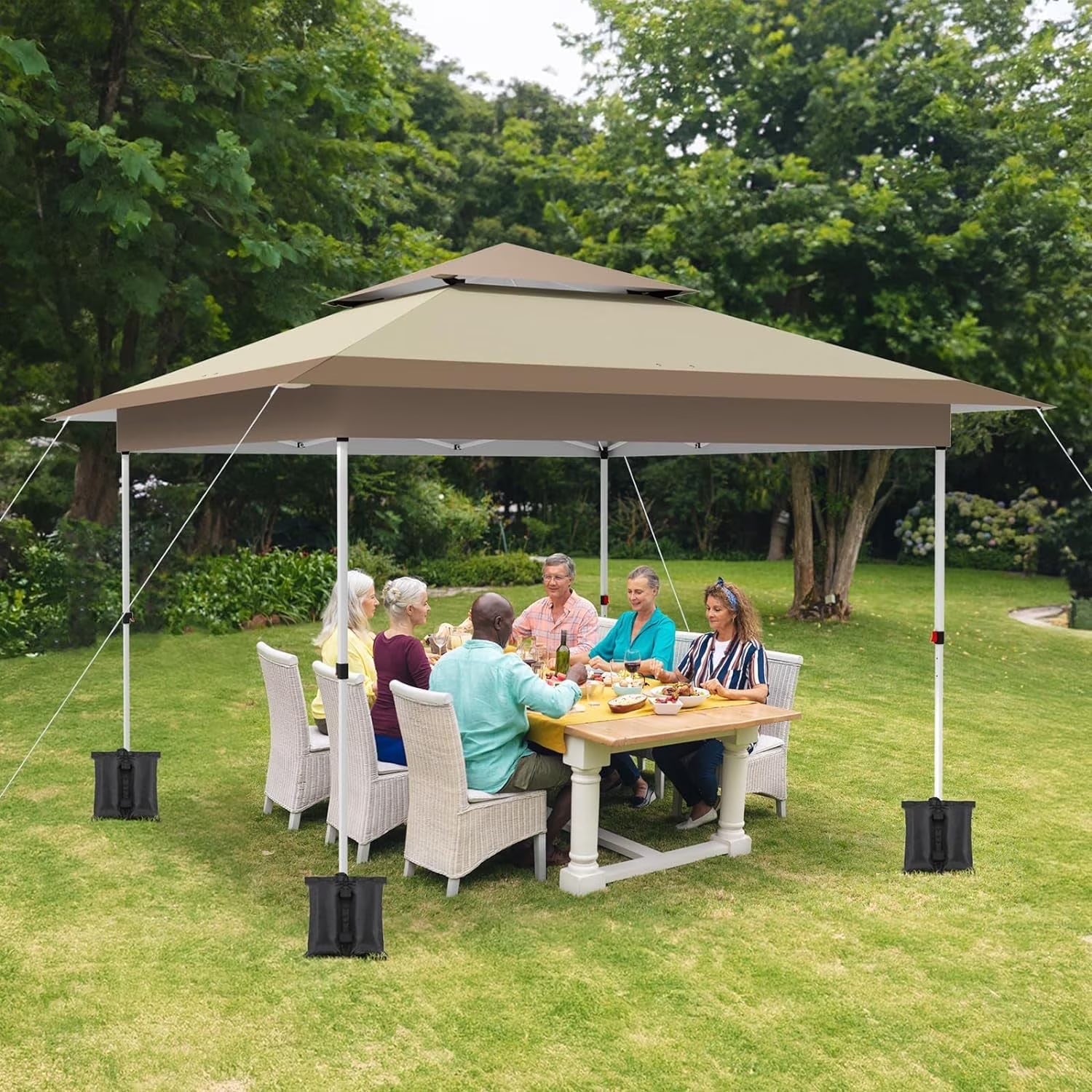 Arlopu White 12' x 12' Ez Pop Up Canopy Tent Portable Instant Folding Shelter Outdoor Camping Canopy Patio Party Gazebo