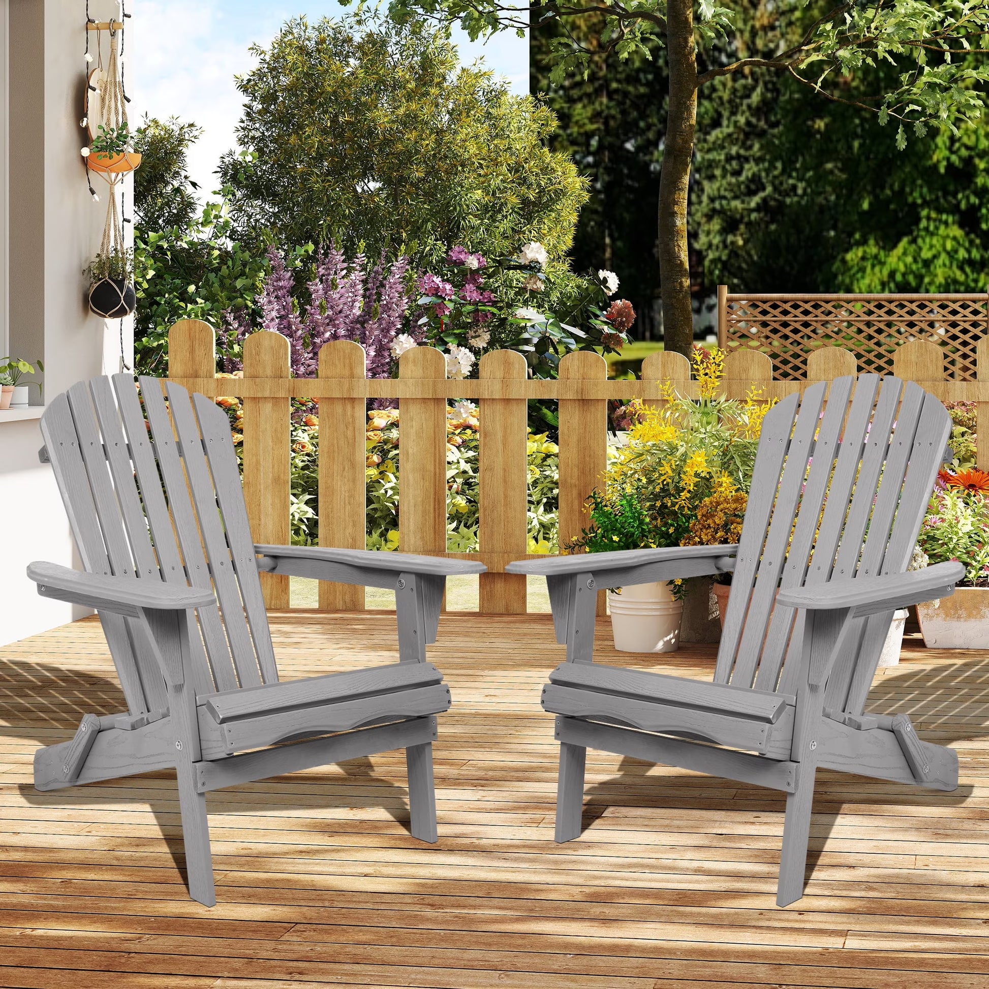 uhomepro Outdoor Adirondack Chairs Set of 2, Folding Fire Pit Chair, Weather Resistant Patio Lawn Chair for Outside Deck Garden Backyard Balcony, Gray