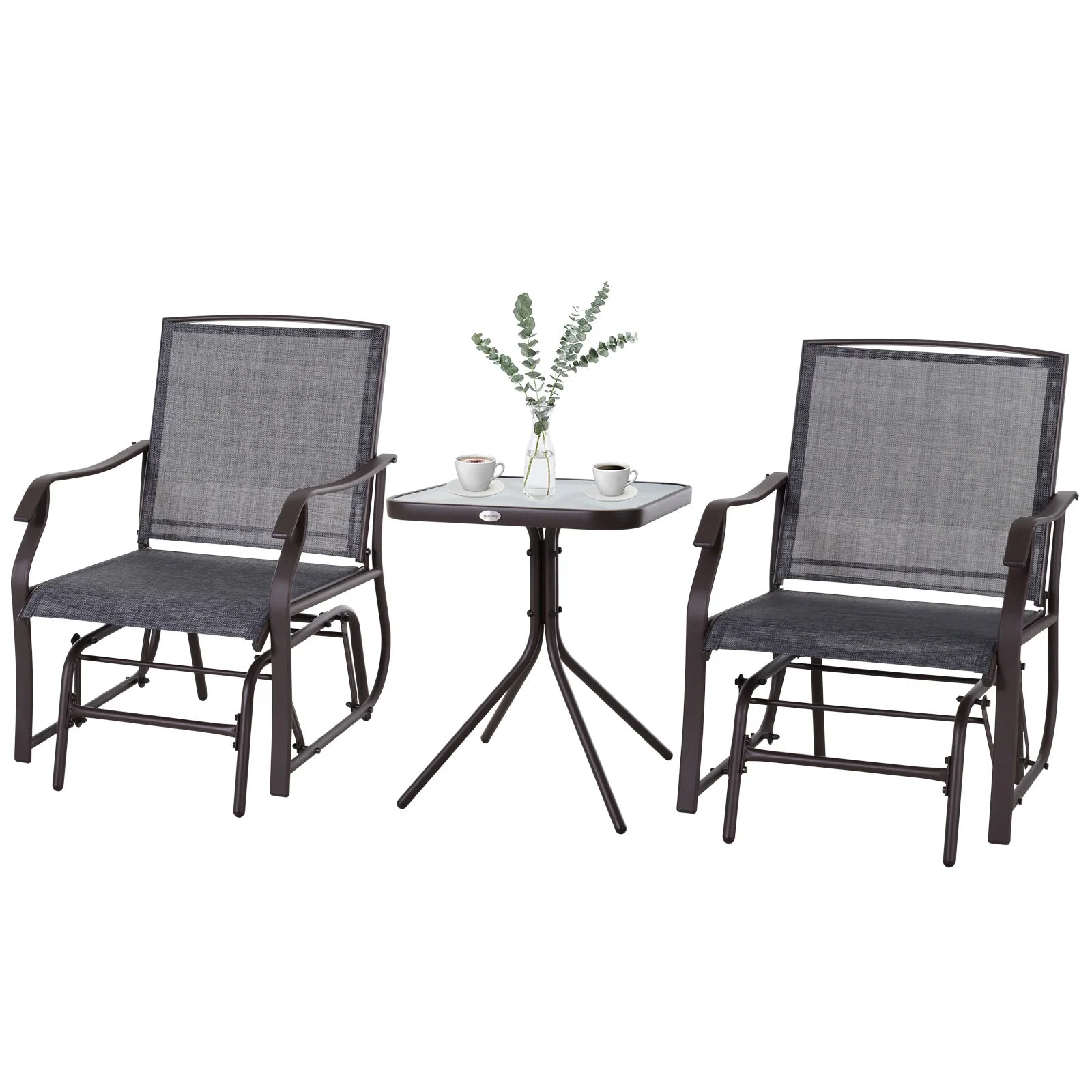 Outsunny Set of 3 Rocking Glider Chair w/Table Mesh Patio Outdoor Furniture, Gray