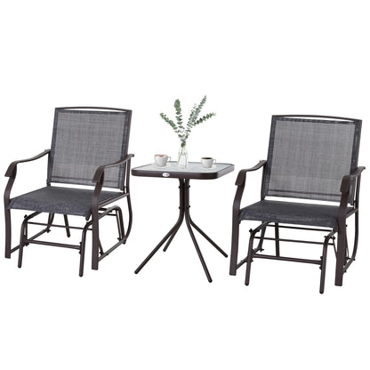 Outsunny Set of 3 Rocking Glider Chair w/Table Mesh Patio Outdoor Furniture, Gray