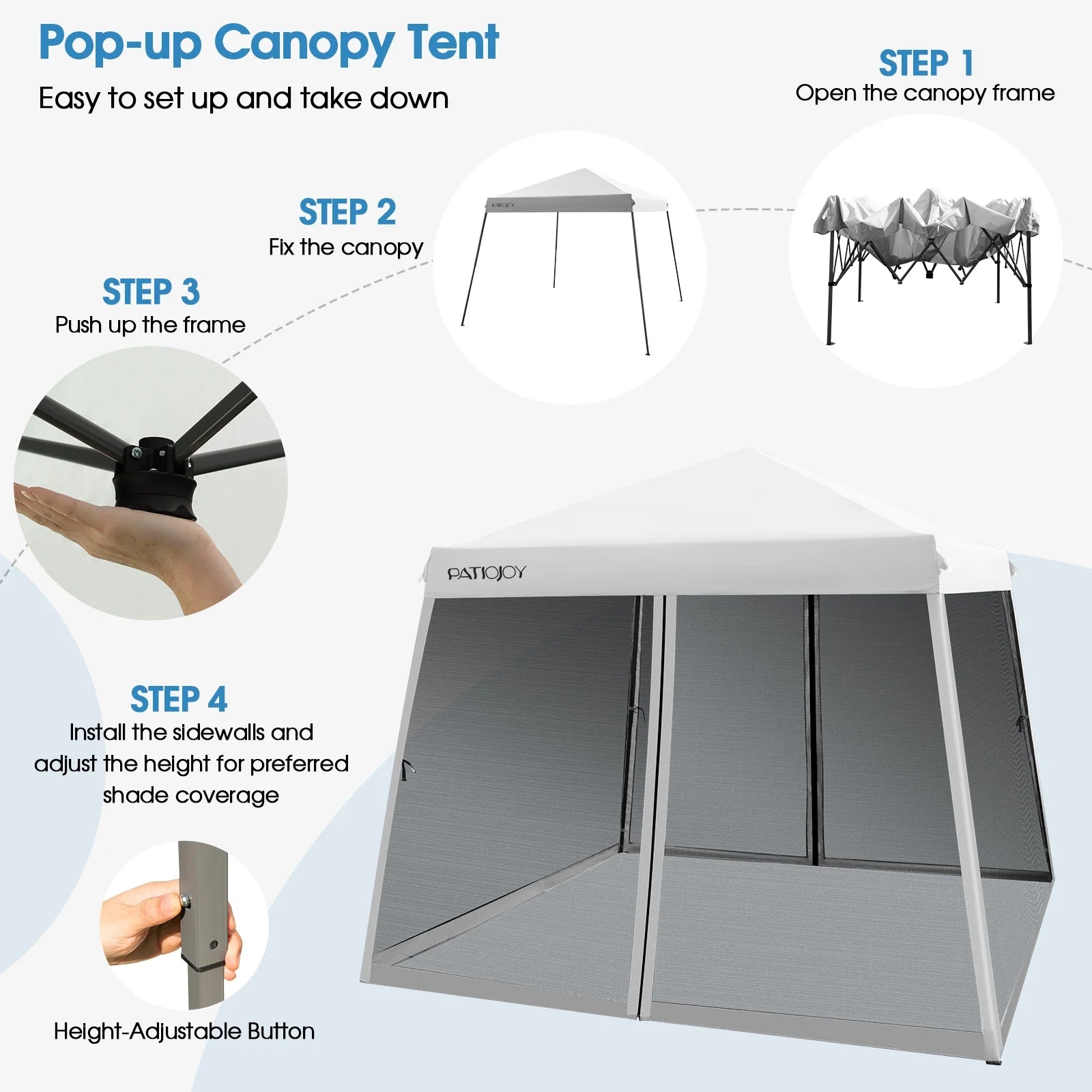 Costway 10x10Ft Patio Outdoor Instant Pop-up Canopy Slant Leg Mesh Tent Folding White