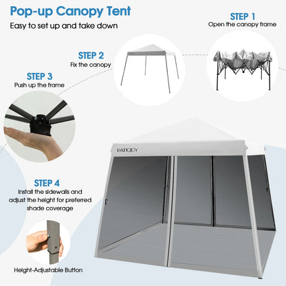 Costway 10x10Ft Patio Outdoor Instant Pop-up Canopy Slant Leg Mesh Tent Folding White