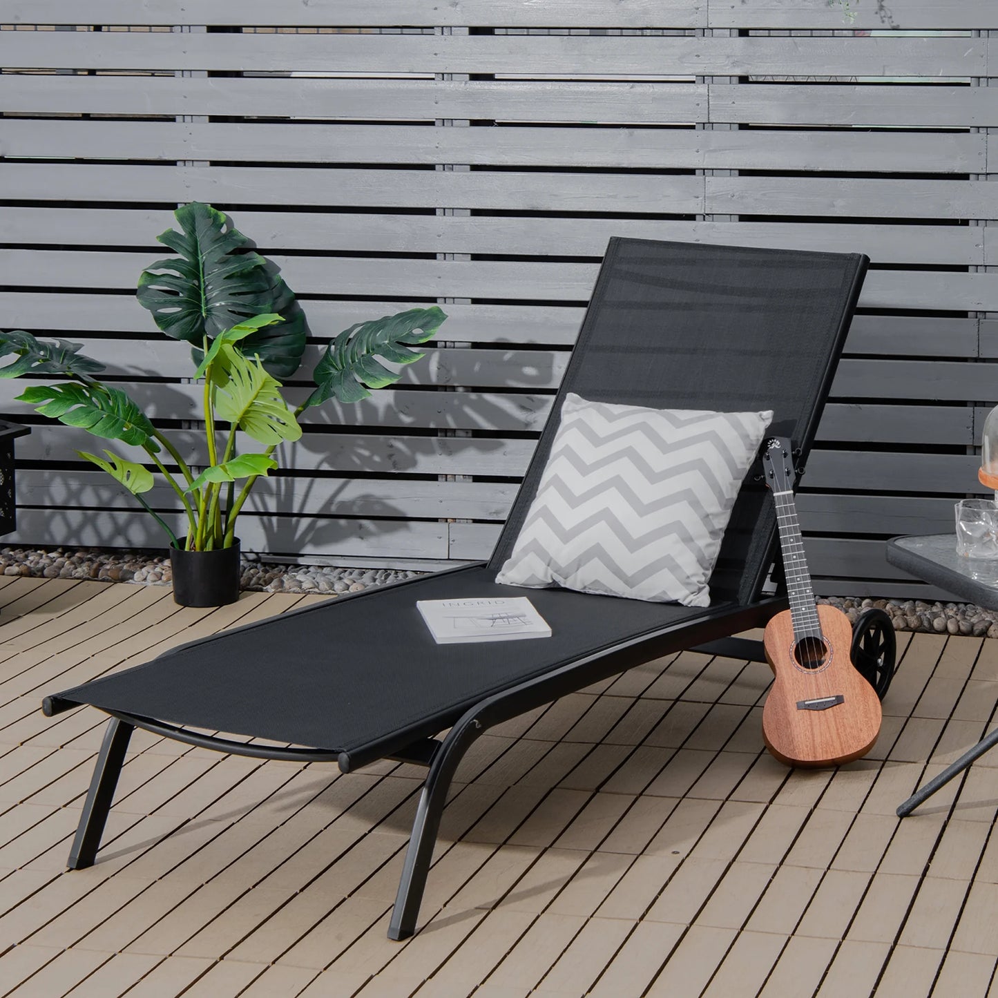 Costway 2PCS Outdoor Adjustable Chaise Lounge Patio 6-Position Recliner Wheels Black