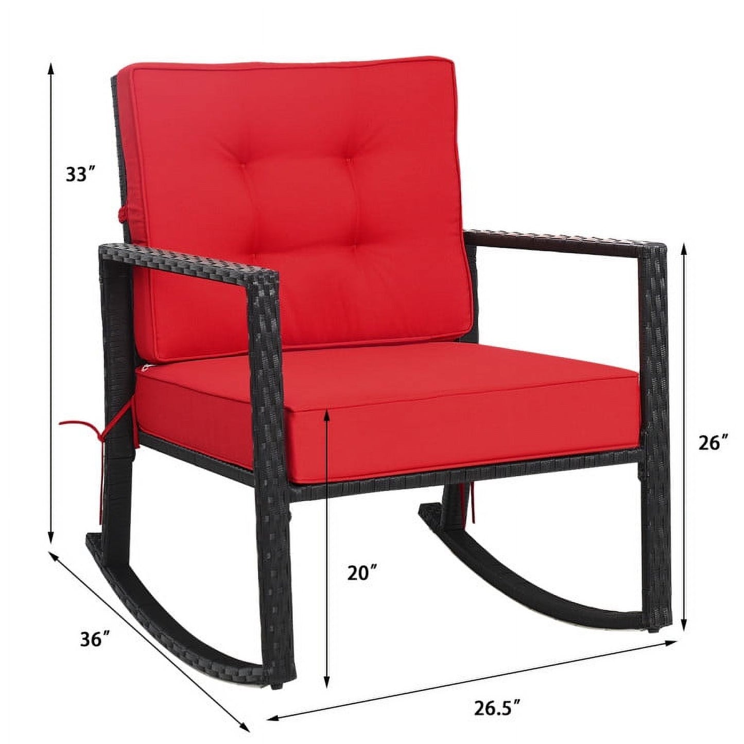 Kadyn Rocking Chairs Outdoor, Patio Rattan Rocker Outdoor Glider Rocking Chair Cushion Lawn-Red, Patio Rocking Chairs