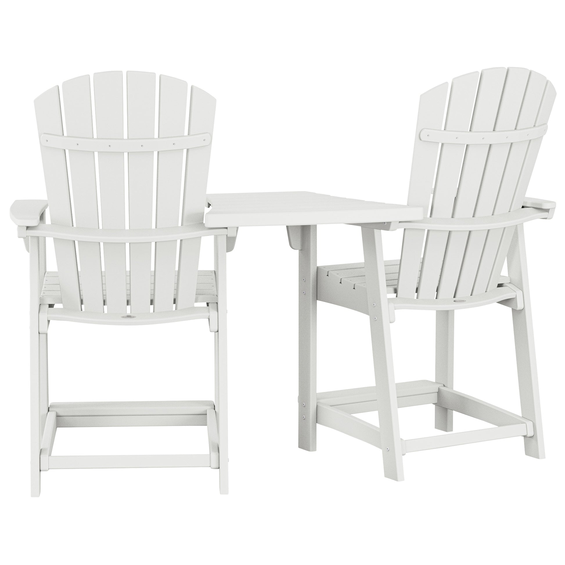 Polywood Portside 3-piece Outdoor Patio Shellback Counter Chair Set with Connecting Table