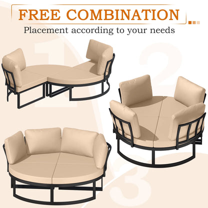 AECOJOY Metal Patio Furniture Set 73" Outdoor Conversation Set Patio Sectional Sofa Couch with Removable Cushions in Beige