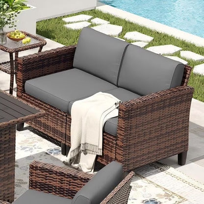 ELPOSUN Patio Furniture Sofa,All-Weather Outdoor Sofa,Outdoor Loveseat Sofa Couch,Weather Resistant Wicker Loveseat with Deep Seat Cushion (ONLY Patio Loveseat Sofa)