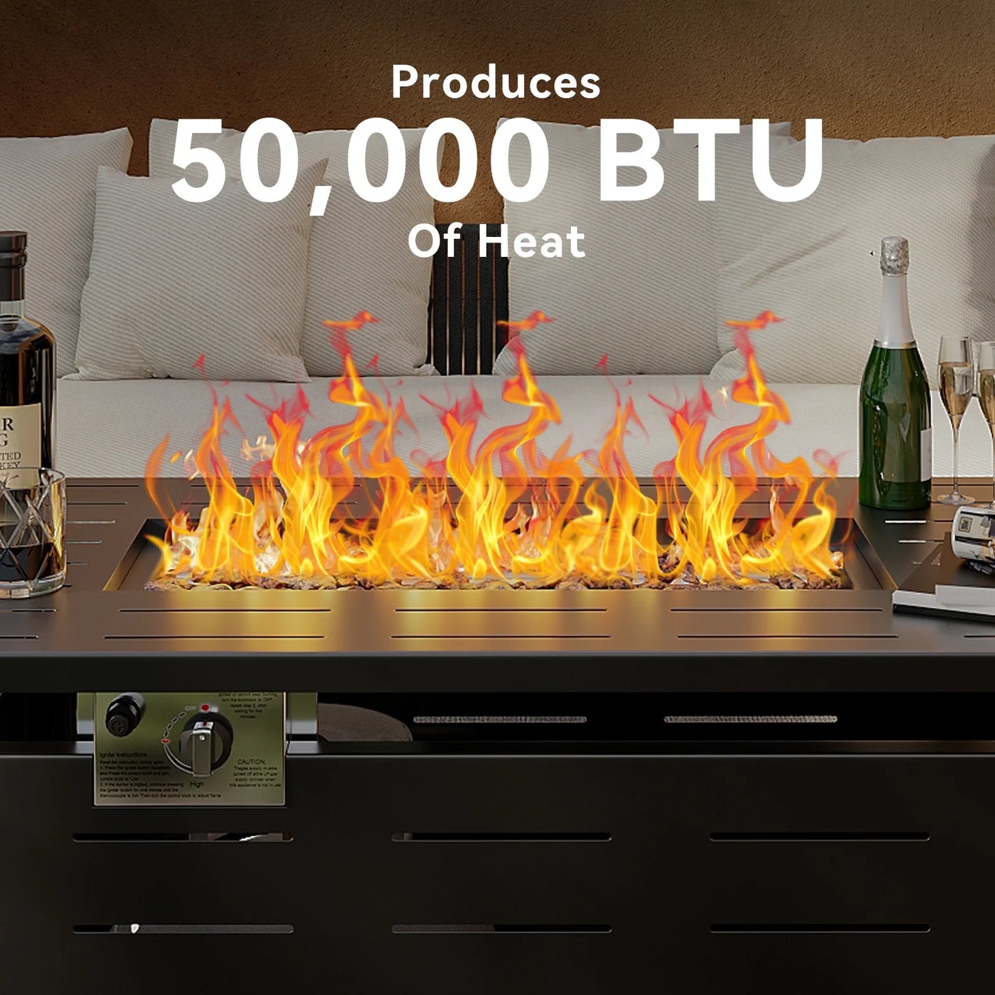 Sunmthink 44" Propane Fire Pit Table, 50,000 BTU Auto Ignition Steel Gas Fire Pit with Removable Lid & Waterproof Cover for Patio, Backyard, Black