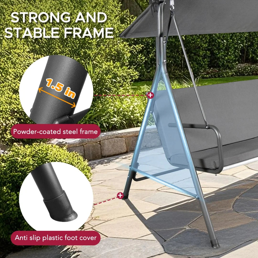 Made in Italy SUNJOY Outdoor Porch Swing, 2 Seat Patio Metal Swing with Adjustable Canopy