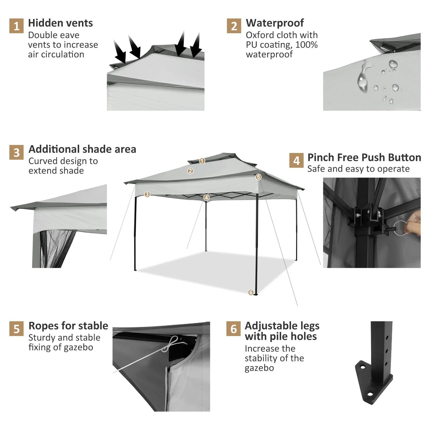 SANOPY 11 x 11 ft Outdoor Patio Gazebo with Ventilated Double Roof and Mosquito Net, Pop up Steel Gazebo Tent for Patios, Backyard, Garden and Beach