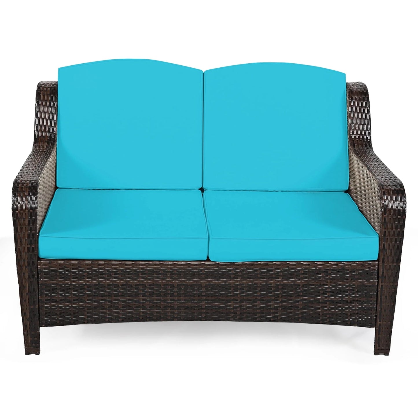 Gymax 5PCS Rattan Patio Conversation Sofa Furniture Set Outdoor w/Turquoise Cushions