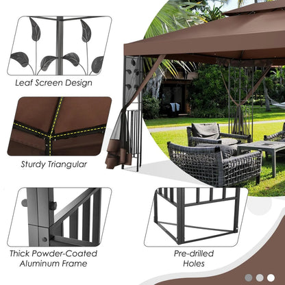 SANOPY Outdoor Gazebo Canopy with 4 Detachable Mosquito Nets, UV and Rainproof Gazebo Patio Easy to Assemble with Double Eaves, Top Drainage Hole Design, Suit for Terrace, Lawn, Garden