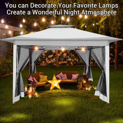 SANOPY 12x12FT Patio Gazebo Outdoor Pop up Gazebo with Mosquito Net& Four Sandbags Outdoor Party Instant Shelter Portable Folding Gazebo Waterproof and UV Protection Gazebo Tent for Backyard