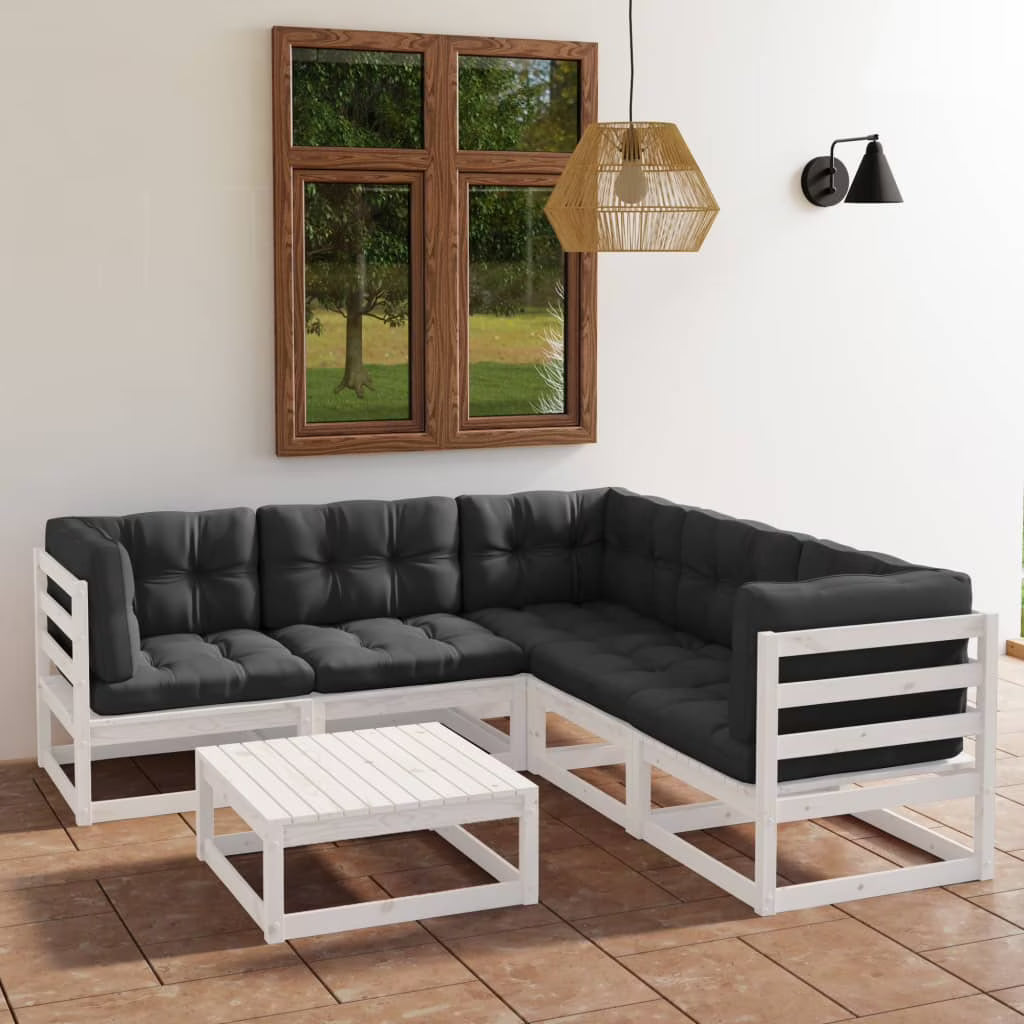 vidaXL Patio Furniture Set 6 Piece Outdoor Sectional Sofa Solid Wood Pine