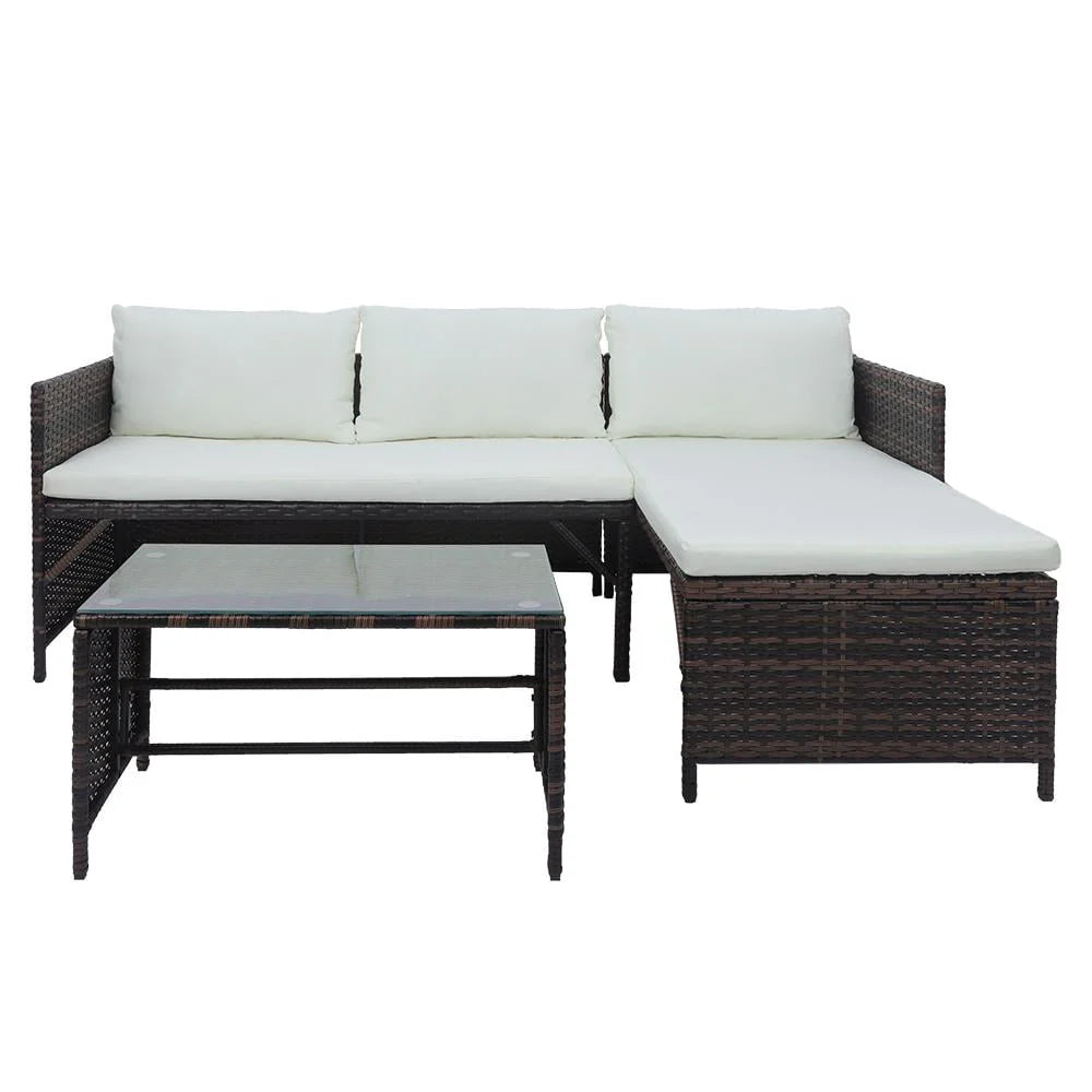 OverPatio 3 Piece Small Sectional Sofa Lounge and Love Seat, White