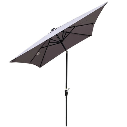 10 x 6.5t Patio Umbrella,Rectangular Picnic Table Umbrella,6-8 Chairs Tilt Umbrella with 26 LED Lights,Waterproof Umbrella Sunshade with Crank and Push Button Tilt for Garden Backyard Pool,LIGHT GREY