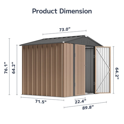 Asofer Outdoor Storage Shed 8 x 6 FT, Galvanized Metal Garden Shed with Double Lockable Doors for Backyard Patio Lawn-Green