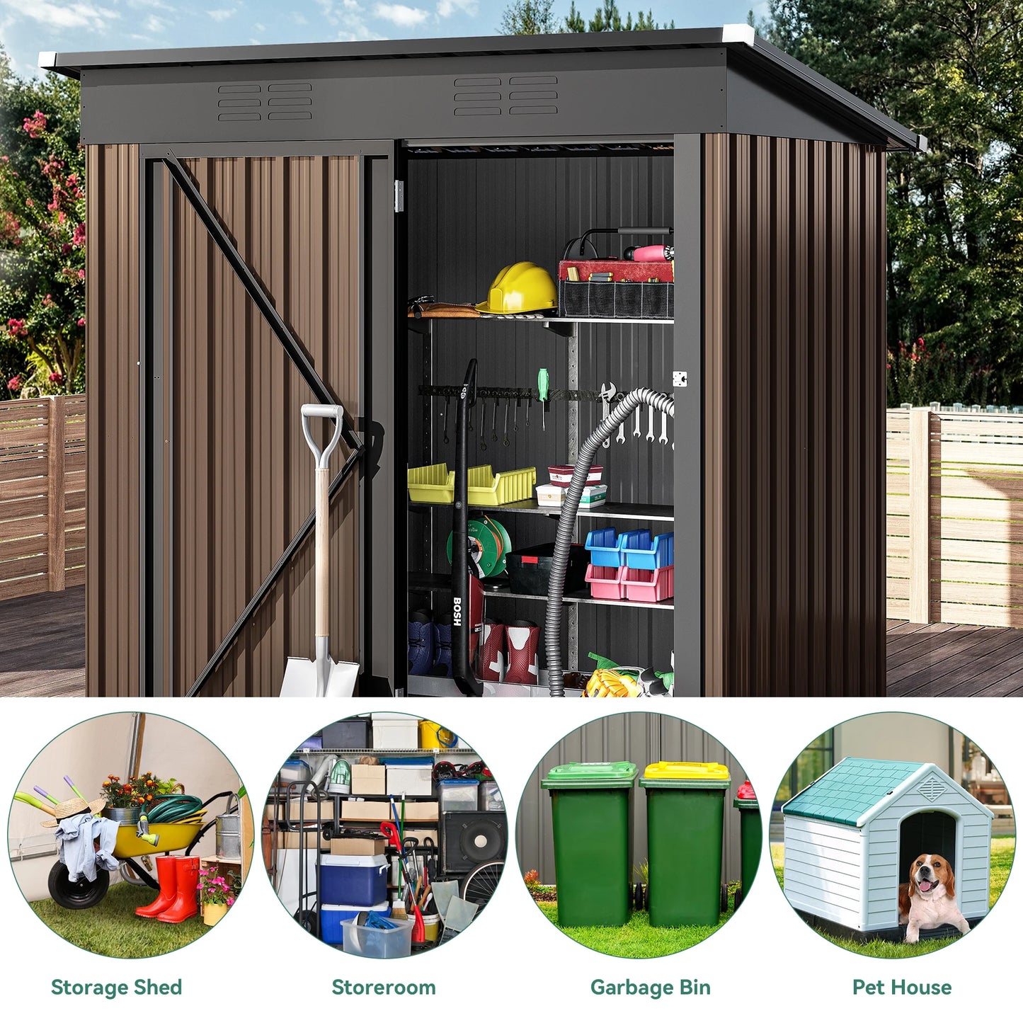 Dextrus 6x4 FT Outdoor Storage Shed, Large Metal Tool Sheds, Heavy Duty Storage House with Lockable Doors & Air Vent for Backyard Patio Lawn