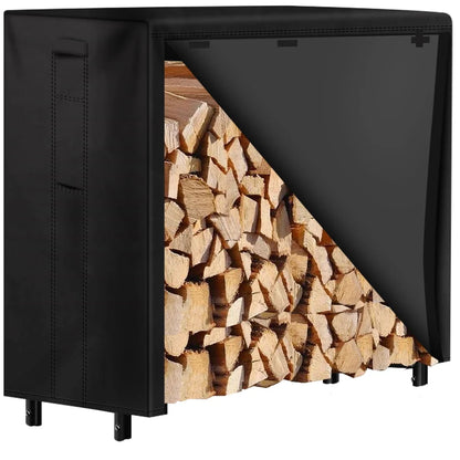 Amagabeli 4ft Firewood Log Rack with Cover Combo Set Waterproof Outdoor Log Holder for Fireplace Heavy Duty Wood Stacker Pit for Patio Logs Storage Steel Tubular Wood Pile Rack Tool Accessories Black