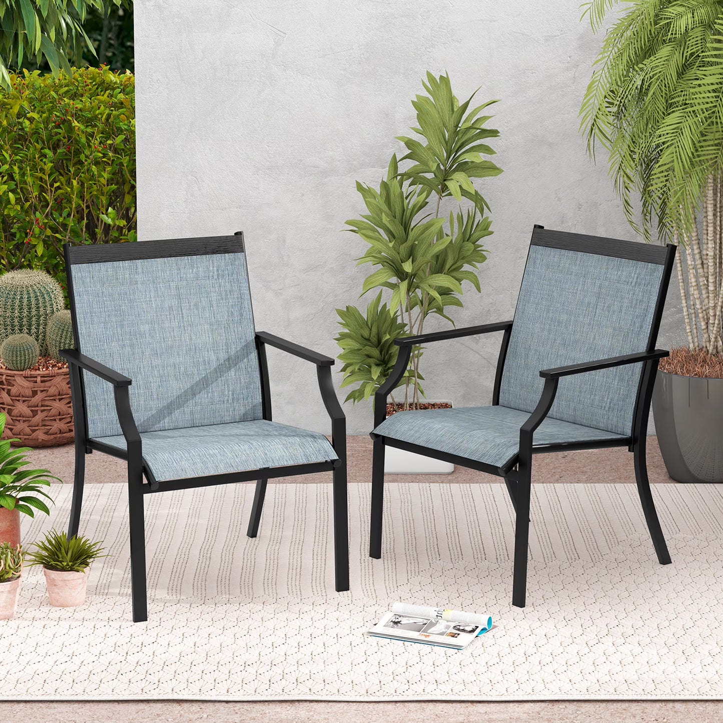 Gymax Set of 2 Patio Dining Chairs Outdoor Armchairs w/Sturdy Metal Frame Coffee