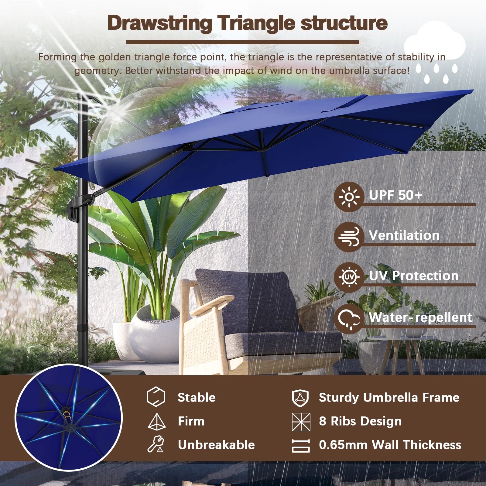 SANOPY 10x10 Cantilever Patio Umbrella Outdoor Patio Umbrella, 360 Degree Rotation Market Patio Umbrella with Steel Base, Crank, Tilt Button, Dark Blue
