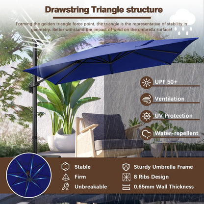SANOPY 10x10 Cantilever Patio Umbrella Outdoor Patio Umbrella, 360 Degree Rotation Market Patio Umbrella with Steel Base, Crank, Tilt Button, Dark Blue