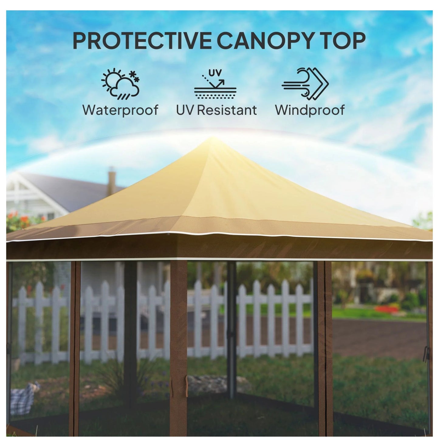 12x12 Canopy Tent with Mesh Netting, UPF 50+ Pop Up Gazebo, Beige - Patio Sun Shelter for Garden, Parties, Outdoor Events