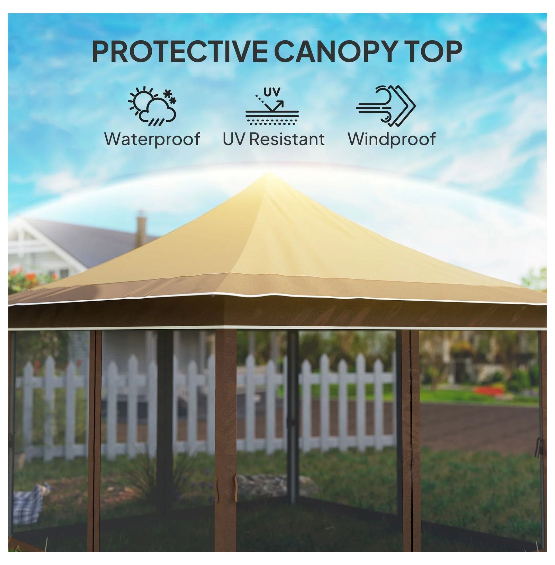 12x12 Canopy Tent with Mesh Netting, UPF 50+ Pop Up Gazebo, Beige - Patio Sun Shelter for Garden, Parties, Outdoor Events