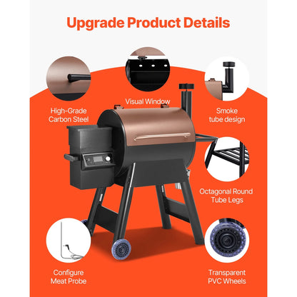 KFFKFF 575 Sq in Wood Fired Pellet Grill and Smoker, BBQ Grills with WiFi-app Management, LCD Display Controller for Outdoor Cooking, Patio and Backyard, Bronze Black