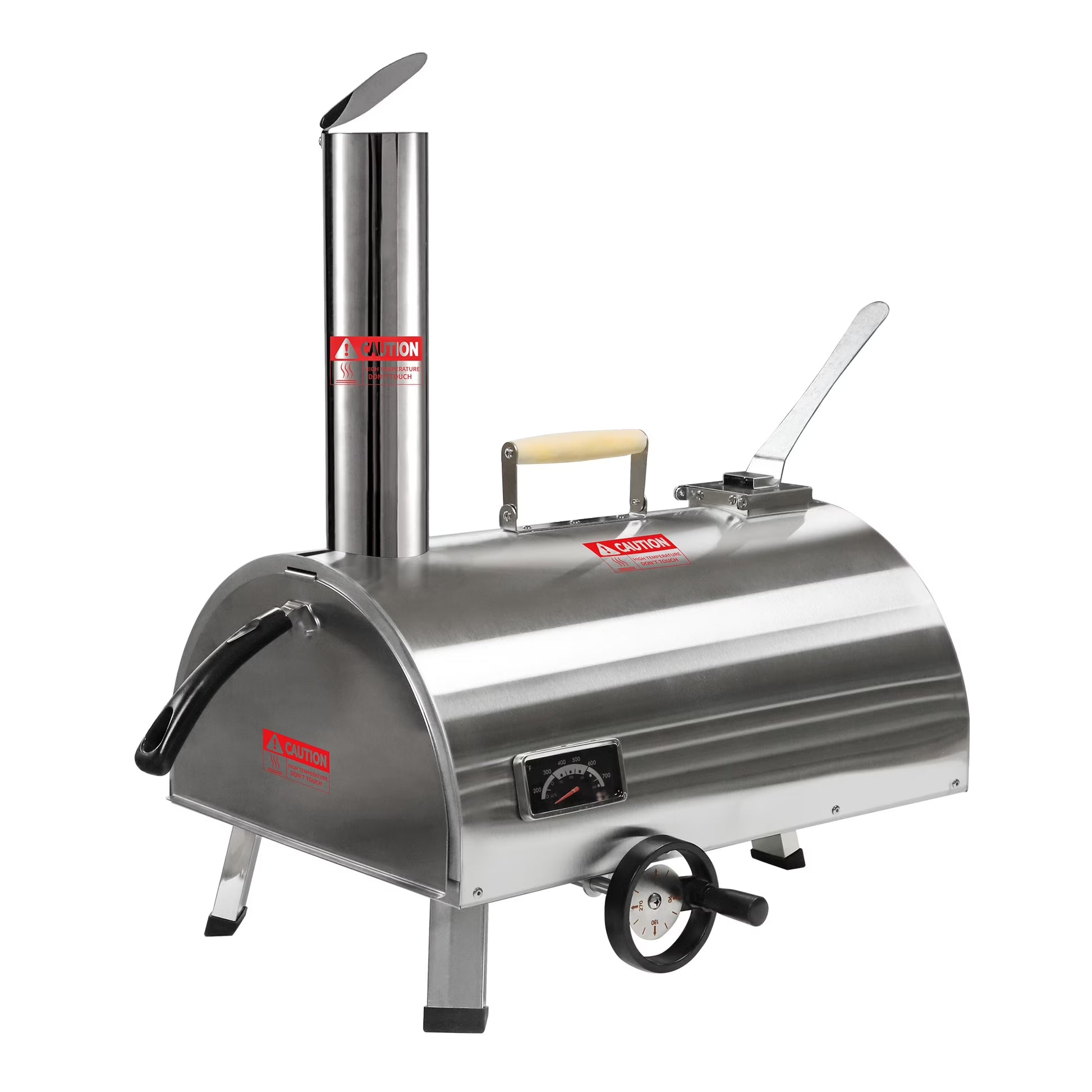12" Wood Pellet Outdoor Pizza Oven, Portable Stainless Steel Rotatable Pizza Maker with Built-in Thermometer, Carry Bag, Pizza Cutter, Semi-Automatic Pellet & Wood Pizza Oven for Garden BBQ, Patio