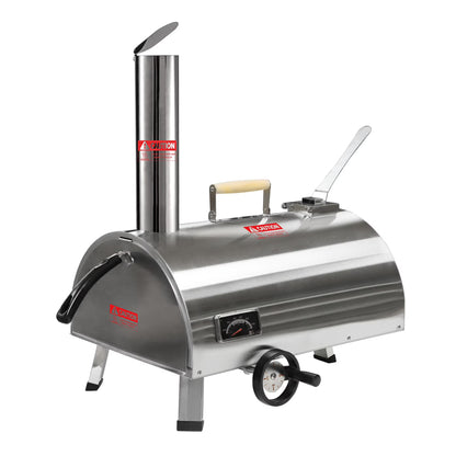12" Wood Pellet Outdoor Pizza Oven, Portable Stainless Steel Rotatable Pizza Maker with Built-in Thermometer, Carry Bag, Pizza Cutter, Semi-Automatic Pellet & Wood Pizza Oven for Garden BBQ, Patio