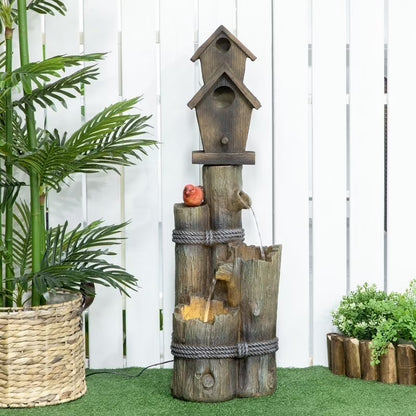 JXXRZ Wooden Wishing Well Fountain w/Adjustable Pump, Rustic Waterfall Bucket for Garden Patio Lawn, Carbonized Fir Wood