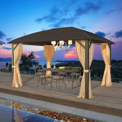EROMMY 10'x13' Hardtop Gazebo with Arc Galvanized Steel Roof, Aluminum Frame, Curtain and Netting for Lawns, Patios, Decks and Backyard