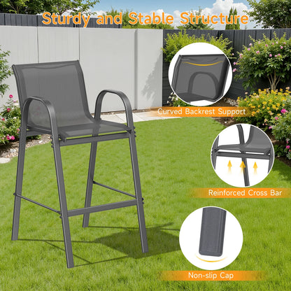 Dovov Outdoor Bar Stools Set of 4, Patio Bar Height Stool Outdoor Textilene Bar Chairs All Weather Patio Barstools for Garden Poolside Backyard Balcony Porch Lawn Deck, Gray