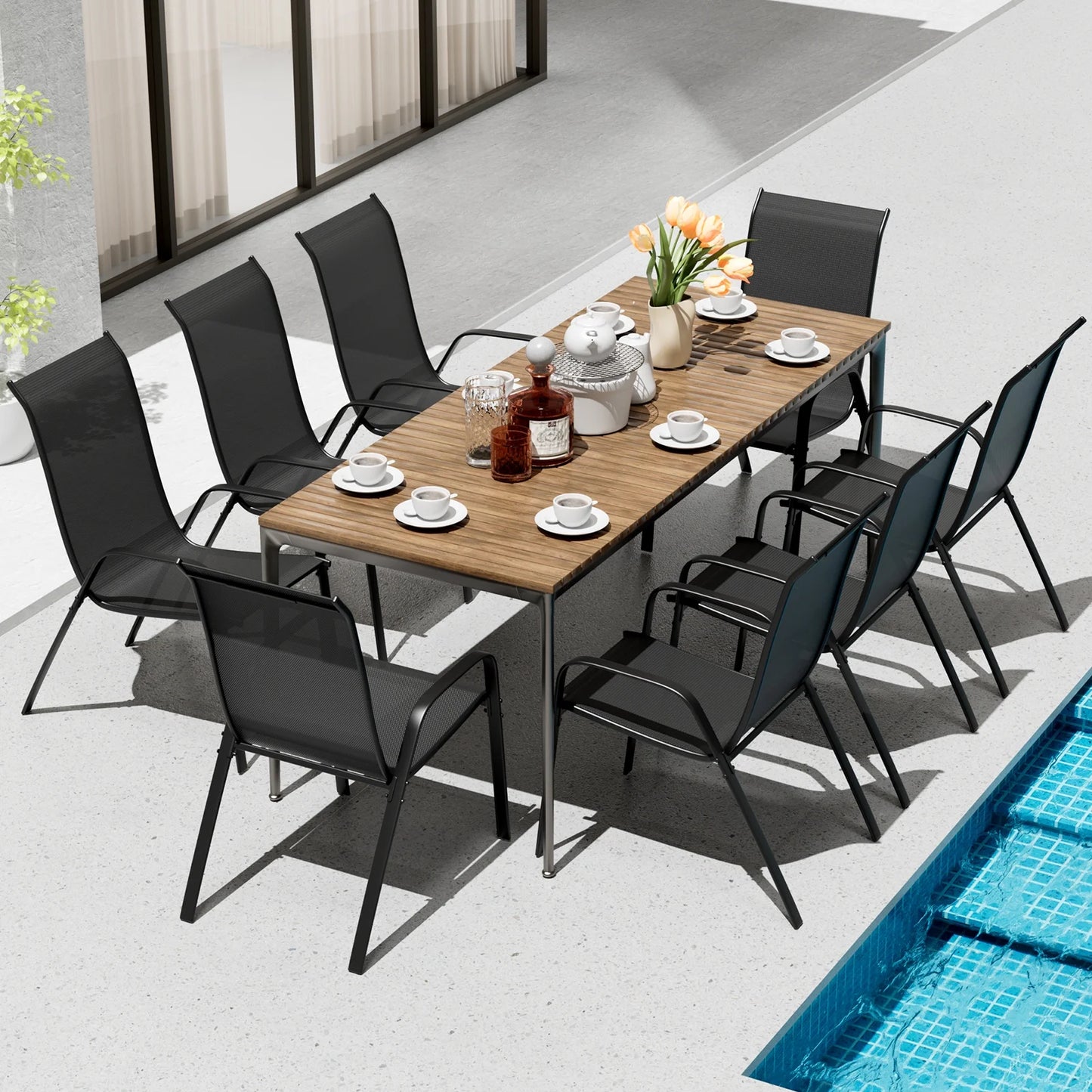 Arlopu 8Pcs Patio Dining Chairs Outdoor Stackable Armrest Chairs for Lawn Garden Backyard