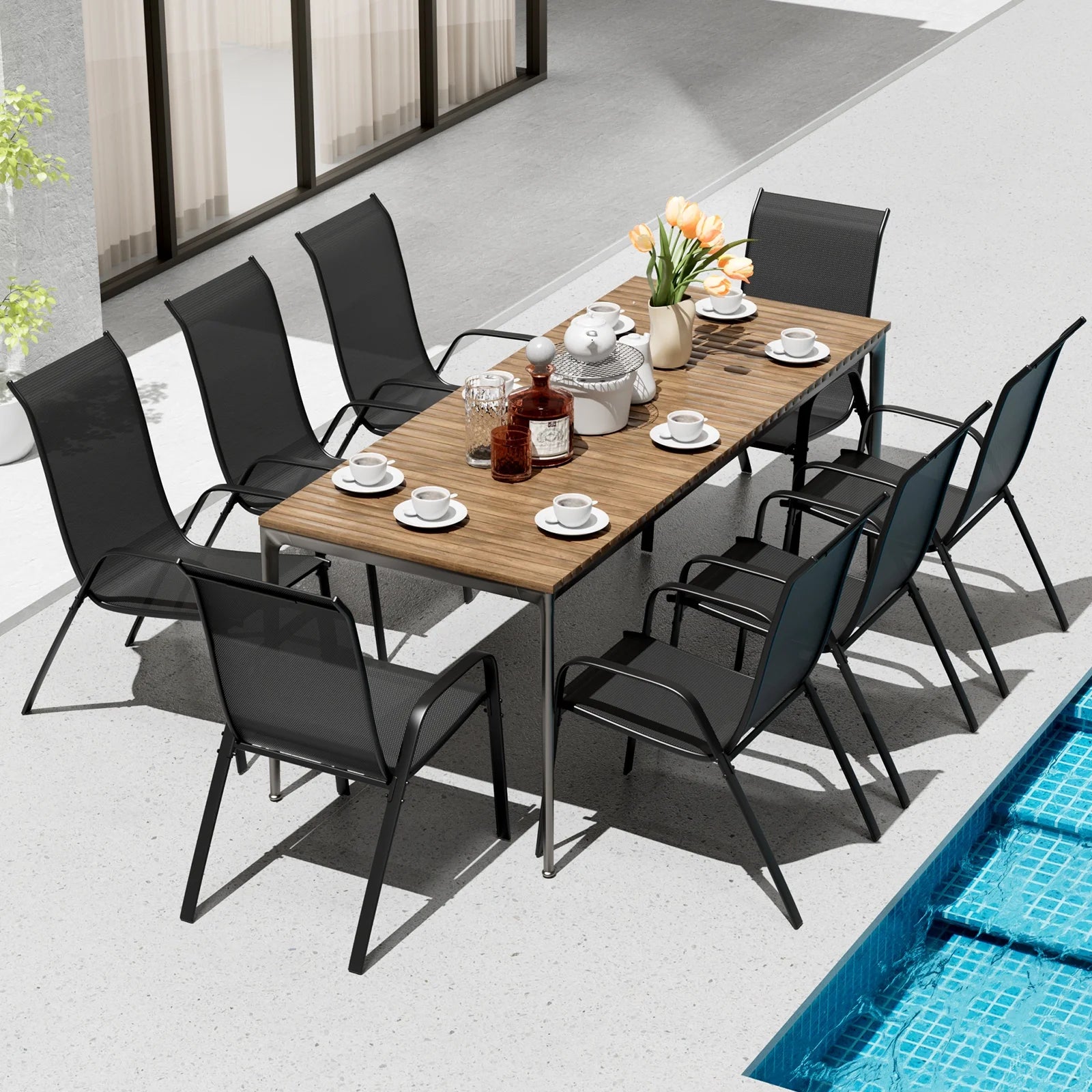 Arlopu 8Pcs Patio Dining Chairs Outdoor Stackable Armrest Chairs for Lawn Garden Backyard