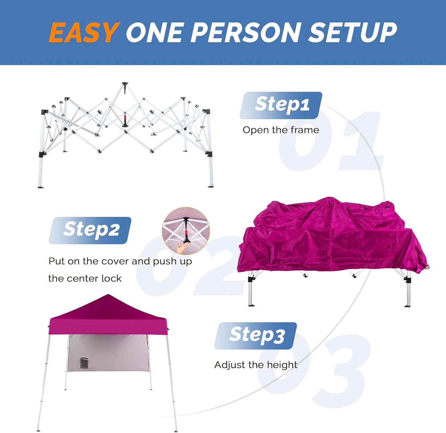 Galaxera 6x6 ft Pop Up Canopy Tent, Outdoor Small Gazebo With Backpack, Patio Slant Leg With 1 Sidewall, Portable Easy Up-Pink