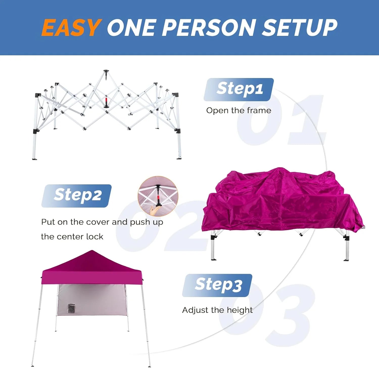Galaxera 6x6 ft Pop Up Canopy Tent, Outdoor Small Gazebo With Backpack, Patio Slant Leg With 1 Sidewall, Portable Easy Up-Pink