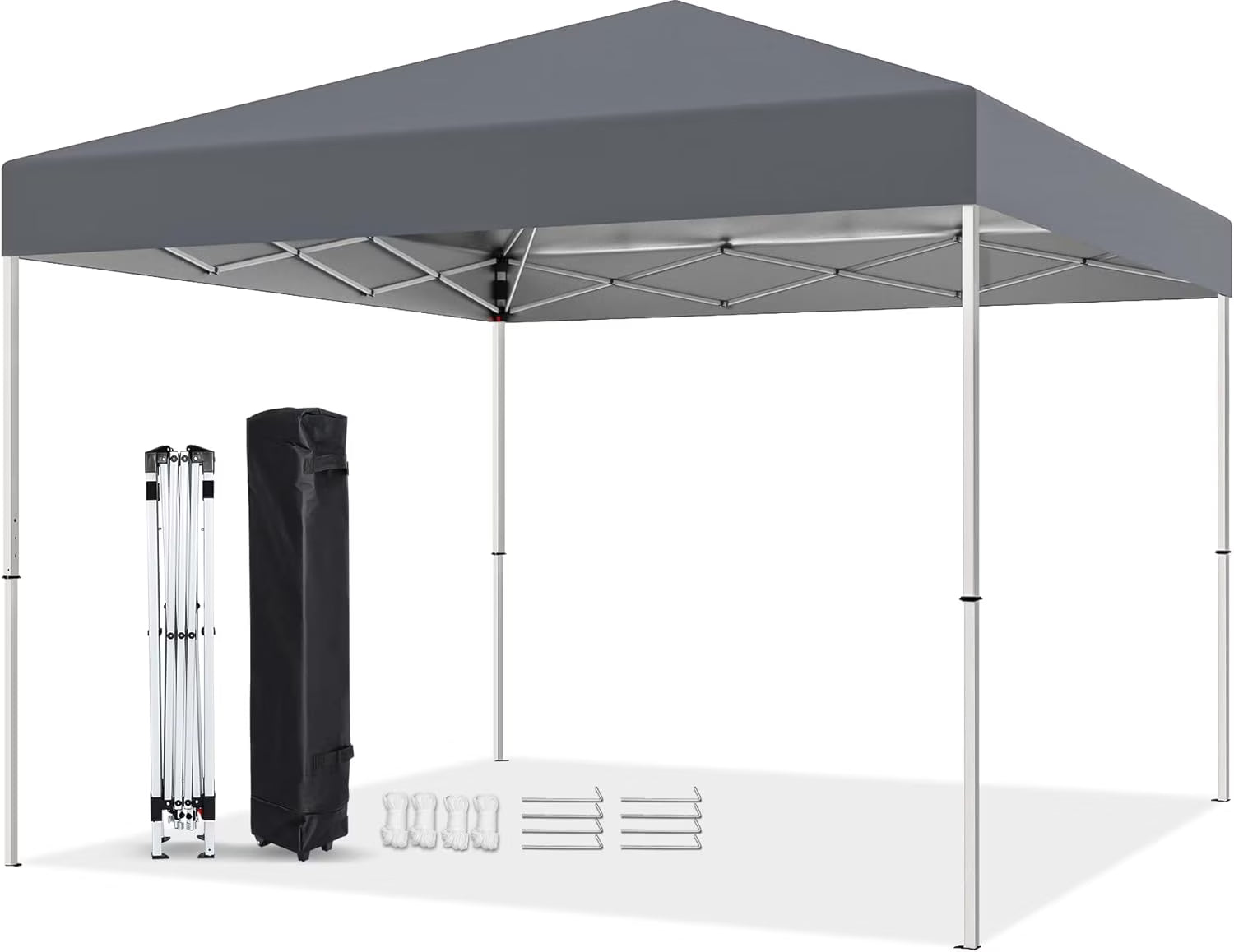 10 X 10ft Pop Up Canopy Tent Easy Set up Outdoor Instant Straight Legs Portable Gazebo Shelter with Wheeled Bag for Camp Beach Patio and Garden (Grey)