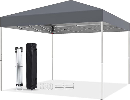 10 X 10ft Pop Up Canopy Tent Easy Set up Outdoor Instant Straight Legs Portable Gazebo Shelter with Wheeled Bag for Camp Beach Patio and Garden (Grey)