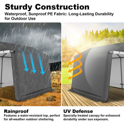 Abba Patio 7'x 12' Heavy Duty Portable Outdoor Storage Shelter Canopy, Waterproof Carport, All-Season Use, Grey